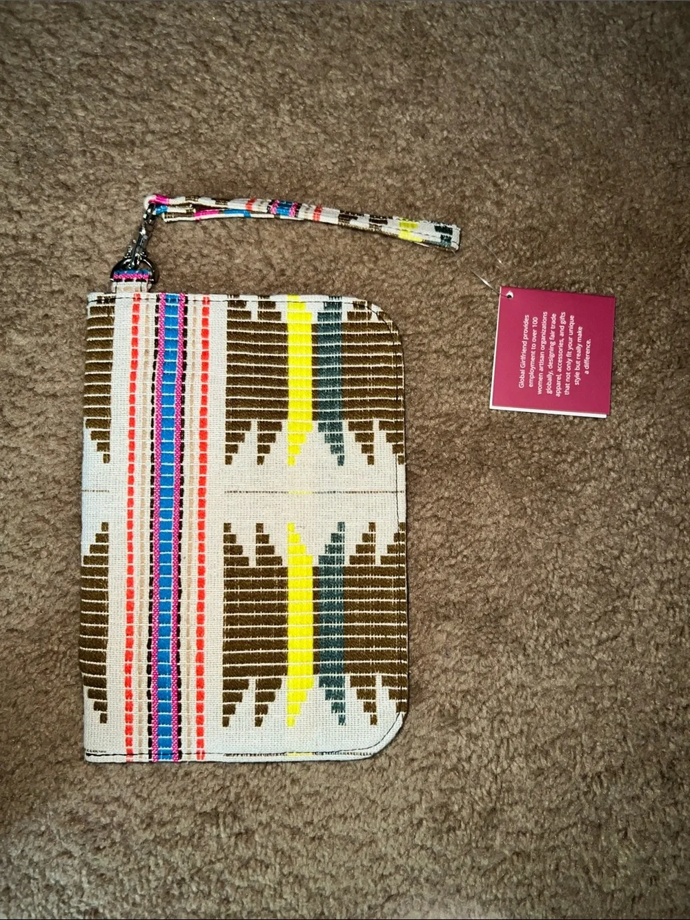 Wristlet Clutch with Pink & Blue Tribal Pattern